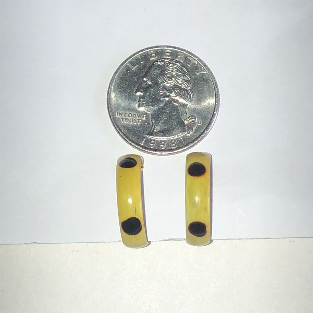 Yellow Clip On Hoop Earrings with Black Dot Accents - Picture 3 of 5